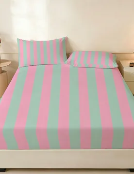 Pieza Sábana ajustada a rayas rosa y verde menta, funda de colchón suave y amigable con la piel, sábana de cama con bolsillo profundo antideslizant - Shein - FashionsVida