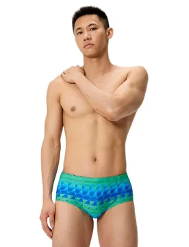 Printed 5in Swimming Brief Quilted Triangles / Lagoon Blue UK 28 Men - Speedo - FashionsVida