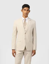 Slim Fit Linen Blend Check Suit Jacket Cream Mix male