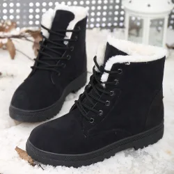Botas de nieve ligeras para mujer, botas cálidas con forro térmico, botas de invierno, botas de talla grande para mujer, botas de tacón plano y ca?