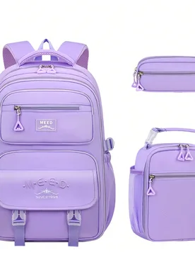 Set de mochila con diseño de letras de unicolor, diseño de apertura de refrigerador de 180°, cierre de doble cremallera, mochila de gran capacidad - Shein - FashionsVida