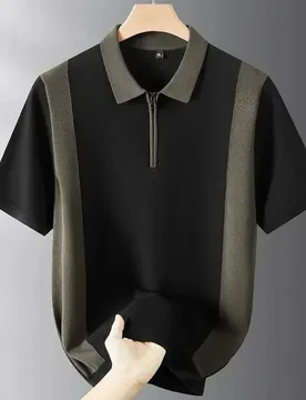 Men's Loose Fit Contrast Color Polo Shirt with Half Zip Collar Short Sleeve Casual Top for Summer Daily Wear - Aliexpress - FashionsVida
