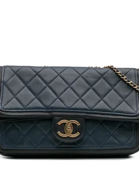 Womens Quilted Shoulder Bag - Dark Blue Leather - One Size - Chanel - FashionsVida