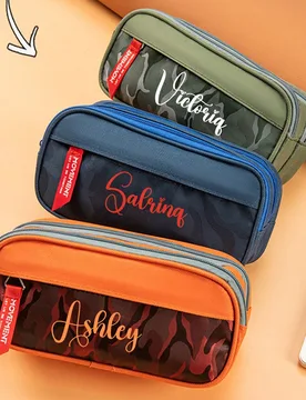 Estuche de lápices de doble capa personalizado, bolsa de almacenamiento de artículos de papelería personalizable con texto y nombre, caja de lápic - Shein - FashionsVida