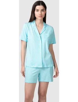 Pijama completo de mujer manga corta cuello camisero estampado integral - Massana - FashionsVida