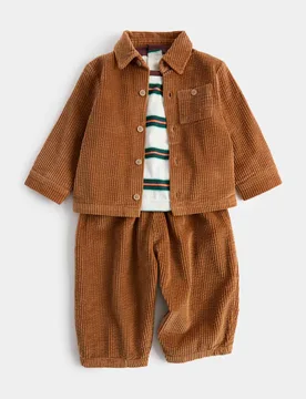 Piece Pure Cotton Shirt & Trousers Outfit (0-5 Yrs) Brown Mix Female - M&S - FashionsVida