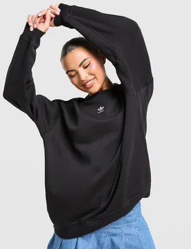 Womens Essentials Fleece Long Oversized Crew Sweatshirt - Nero, nero nero Donna taglia XS - Adidas - FashionsVida