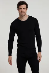 Merino Mens V Neck Base Layer - Black - Black - Size: XXS