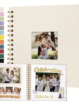 Álbum de fotos tipo scrapbook con cubierta de lino, 8 X 8/10 X 10 pulgadas, tapa dura, páginas blancas de papel kraft, libro de recuerdos para viaje - Shein - FashionsVida