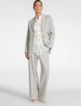 Pantalones de mujer chinos de mezcla de lino corte recto con cierre de botones y cremallera - Elena Miró - FashionsVida