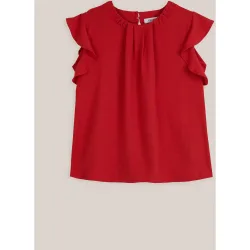 Blusa de mujer con volantes en las mangas y cuello redondo