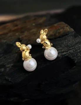 Creative Rabbit Pearl Earrings Niche Design Sweet Fun Women's Stud Ear Jewelry - Aliexpress - FashionsVida
