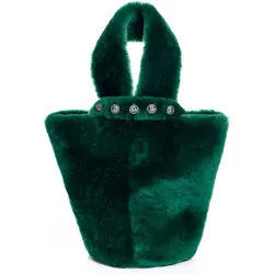 Bolso de mano de pelo de cordero en color verde