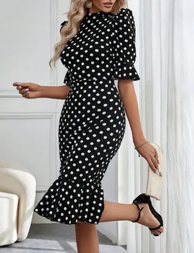 Vestido con estampado de lunares de manga amplia bajo sirena XS - Shein - FashionsVida
