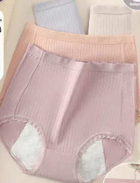 Piezas de bragas para la menstruación de mujer de cintura alta con control de abdomen, algodón con ribete de encaje, ropa interior de a prueba de fu - Shein - FashionsVida
