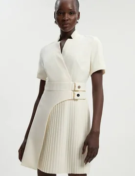 Women's Forever Tailored Crepe Military Pleat Notch Neck Wrap Mini Dress in Ivory Size: 6 - Ivory - Size: 6 - Karen millen - FashionsVida