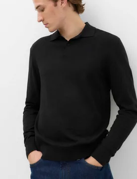 Pure Cotton Regular Fit Knitted Polo Shirt Black male - M&S - FashionsVida