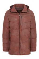 Mens Tan Quilted Jacket Hooded Puffer Winter Coat - Olyic Lamb Leather - Size Medium