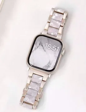 Pieza Correa de reloj de aleación dorada rosa y blanca con resina y metal, adecuada para todos los modelos de correa Apple Watch de 38 mm/40 mm/41 mm - Shein - FashionsVida