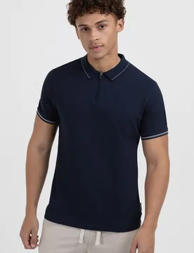 Mens Textured Polo Shirt With Contrast Tipping - Larsson & Co - FashionsVida