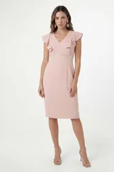 Women's Petite Crepe Embellsihed Pencil Dress in Blush Size: 14 - Blush - Size: 14