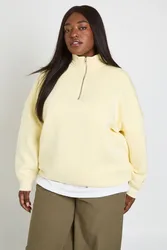 Womens Plus Oversized Half Zip Sweatshirt - Yellow Cotton - Size 20 Uk