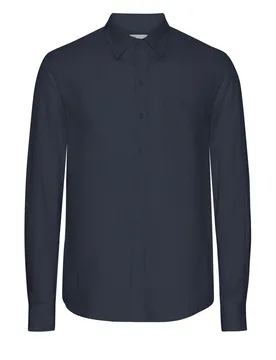 Mens Long Sleeve Shirt In Dark Blue Linen - Size X-Large - Colourful Standard - FashionsVida