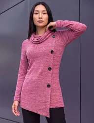 Cowl Neck Button Detail Top Red female