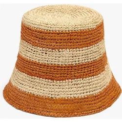 Gorro de mujer de rafia estilo bucket con estampado de rayas
