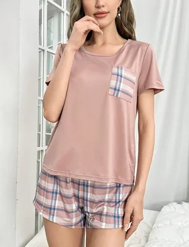 Conjunto de pijama / pijama con bolsillo con estampado de cuadros - Shein - FashionsVida