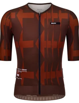 Maglia A Maniche Corte Mads Pedersen Momentum Series Chocolate Brown - Santini - FashionsVida