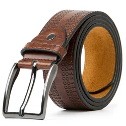 Mens Leather Lined Belt With Decorative Pattern In Brown - Size 2xl