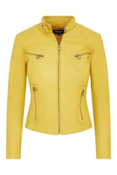 Womens Yellow Slim-Fit Biker Jacket-Maldon Lamb Leather - Size 24 Uk