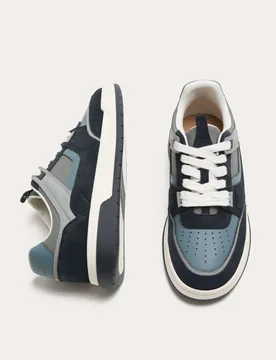Leather High Profile Lace Up Trainers Blue Mix male - Autograph - FashionsVida
