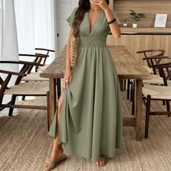 Vestido casual de cuello en V de unicolor para mujer de vacaciones M