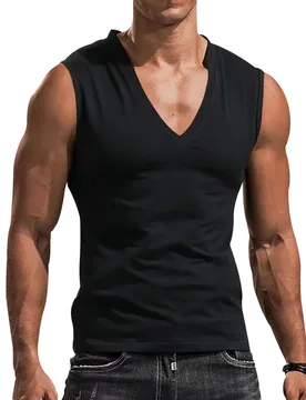 Summer Men's Sleeveless Vest Gym Fitness Men's Comfortable Breathable Cotton V-neck T-shirt Available in multiple colors - Aliexpress - FashionsVida