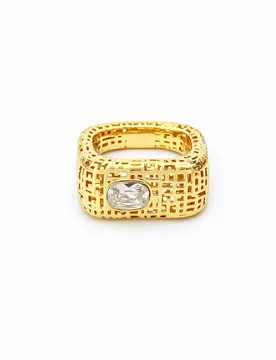 IVOG Hollow Design Zircon Inlay Ring For Women Plated Gold Fashion Jewelry Party Accessories Anillos Mujer - Aliexpress - FashionsVida
