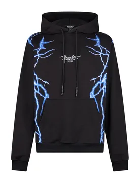 Felpa Leggera Cappuccio Uomo New Lightning Hoodie Black/blue - PHOBIA - FashionsVida