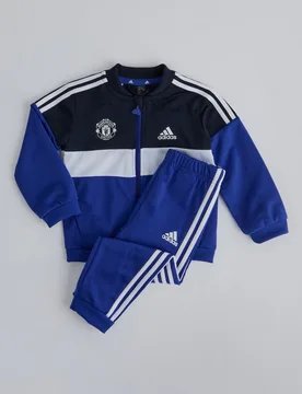 Manchester United x Infant Tiberio 3-Stripes Colourblock Shiny Tracksuit Navy 3-6M - Adidas - FashionsVida