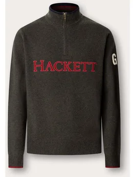Jersey de hombre cuarto de cremallera lana merino con logo - Hackett - FashionsVida