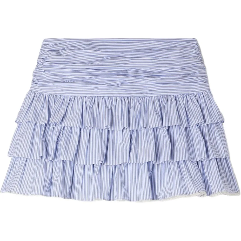 Falda corta de rayas con volantes fruncidos de algodón - sandro - FashionsVida