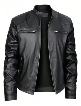Chaqueta de cuero sintético para hombre, estilo motocicleta, vintage deportivo negro para otoño M - Shein - FashionsVida