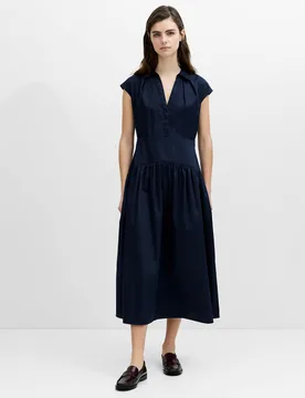 Pure Cotton V-Neck Midi Shirt Dress Dark Navy female - French connection - FashionsVida