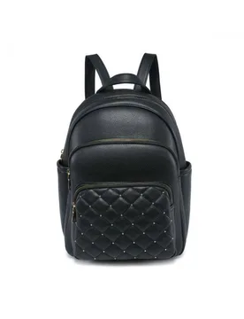 Women's Quilted Check Pattern Backpack in Black - Black - Size: One Size - JFY - FashionsVida
