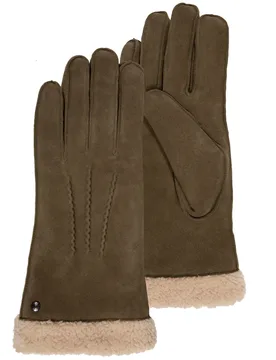 Gants cuir velours fourrés Olive olive 7.5 - Isotoner - FashionsVida