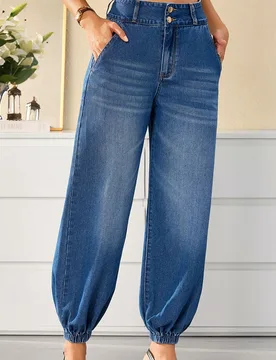 Jeans de mezclilla casuales y versátiles para mujer con pierna cónica y bolsillos 31 - Shein - FashionsVida