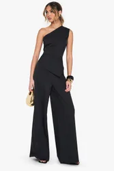Womens Tailored One Shoulder Wide Leg Jumpsuit - Black - Size 16 Uk