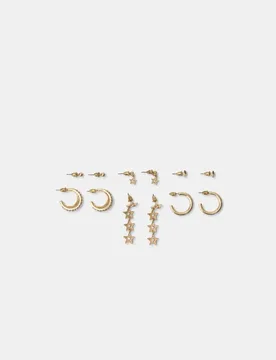 Er-Set Multipack-Ohrringe mit Sternen Goldfarben OS - Stradivarius - FashionsVida