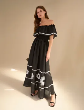 Luxe Ric Rac Floral Midi Dress - M/L / BLACK - female - Blue Vanilla - FashionsVida