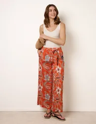 Paper Bag Tie Waist Wide Leg Trousers - S / ORANGE - female
